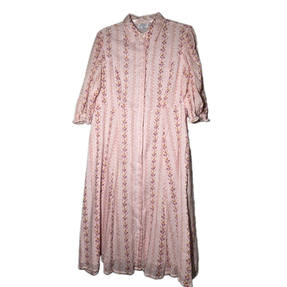 LIVRO SZ Medium Short Sleeve Button Front Floral Dress Cotton Maxi Dress